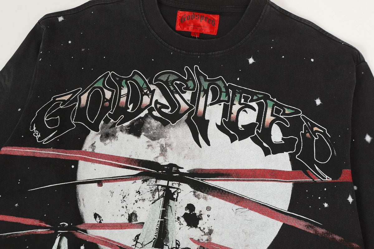 Godspeed Washed Black Rock Graphic Long-Sleeve T-Shirt