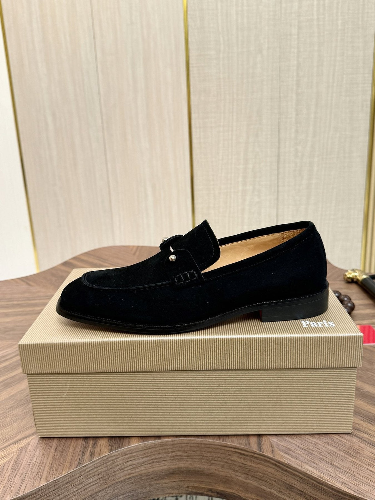 Christian Louboutin Black Metal-Accent Slip-On Loafers